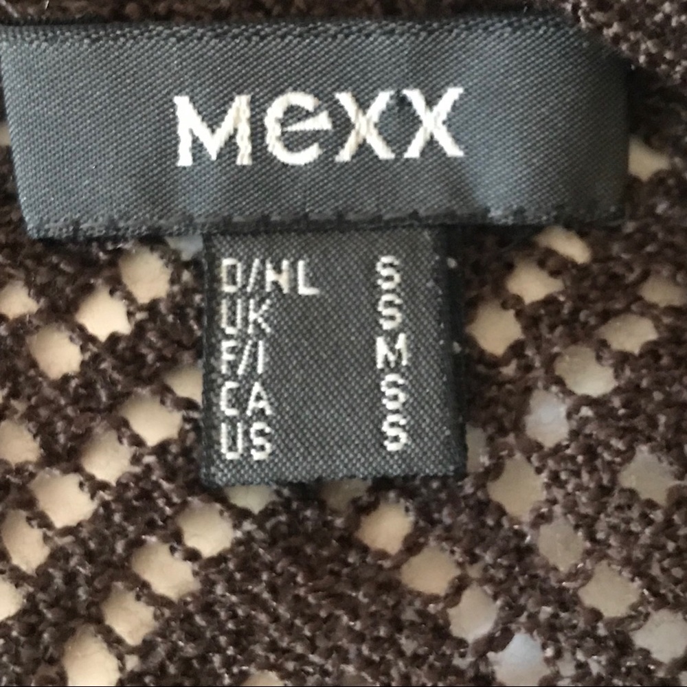 VTG Mexx Y2K Open Chevron Mesh Pointelle Knit Wrap Sweater Vest Top Brown Medium - Picture 7 of 12